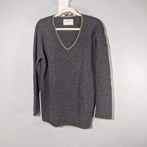 REI Norseland Long Sleeve Sweater Charcoal with Brown Neck L LG Large